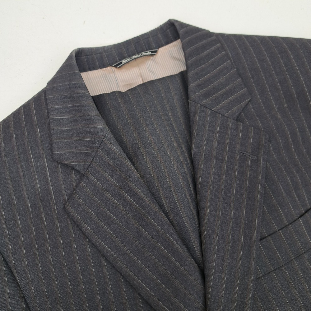 Jack Victor Mens Gray Pinstripe Super 120s Wool 2 Piece Suit 42R Pleated 34x28